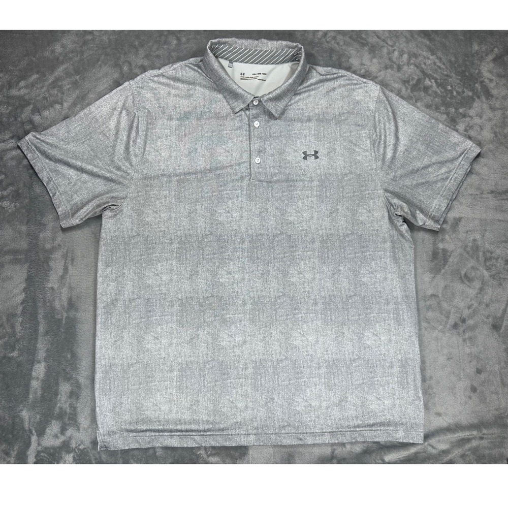 Under Armour HeatGear Mens 2XL Grey Heathered‎ Loose Fit Short Sleeve Polo Shirt